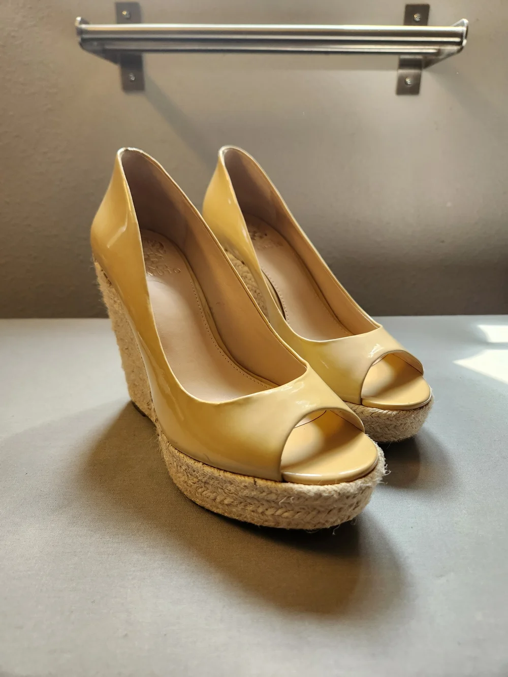 Yellow Peep-Toe Espadrille Wedge Heels